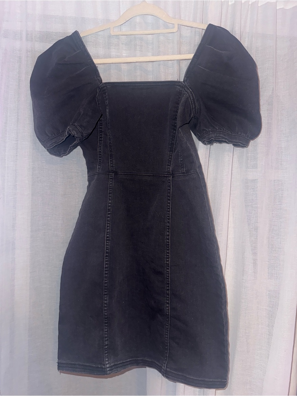H&M Black Puff Sleeve Square Neck Mini Dress XS